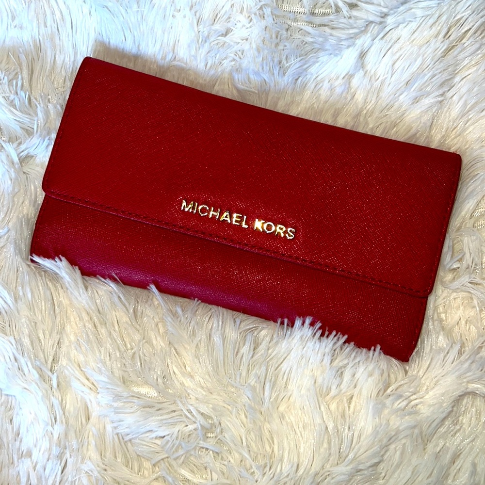 Authentic Michael Kors Red Wallet with Checkbook